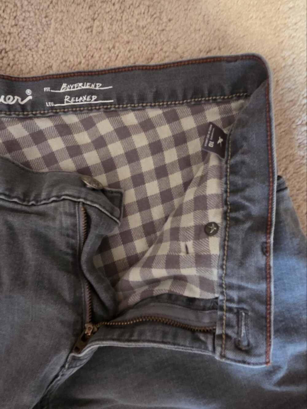 Eddie Bauer Women's Gray Boyfriend Jeans with Flannel Lining